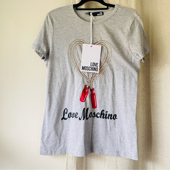 Love Moschino NWT Heart Jump Rope Print Designer Tee Size 12‎ large new shirt - Picture 1 of 9